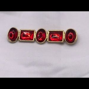 Unsigned Gold-tone and Red Glass Bar Brooch